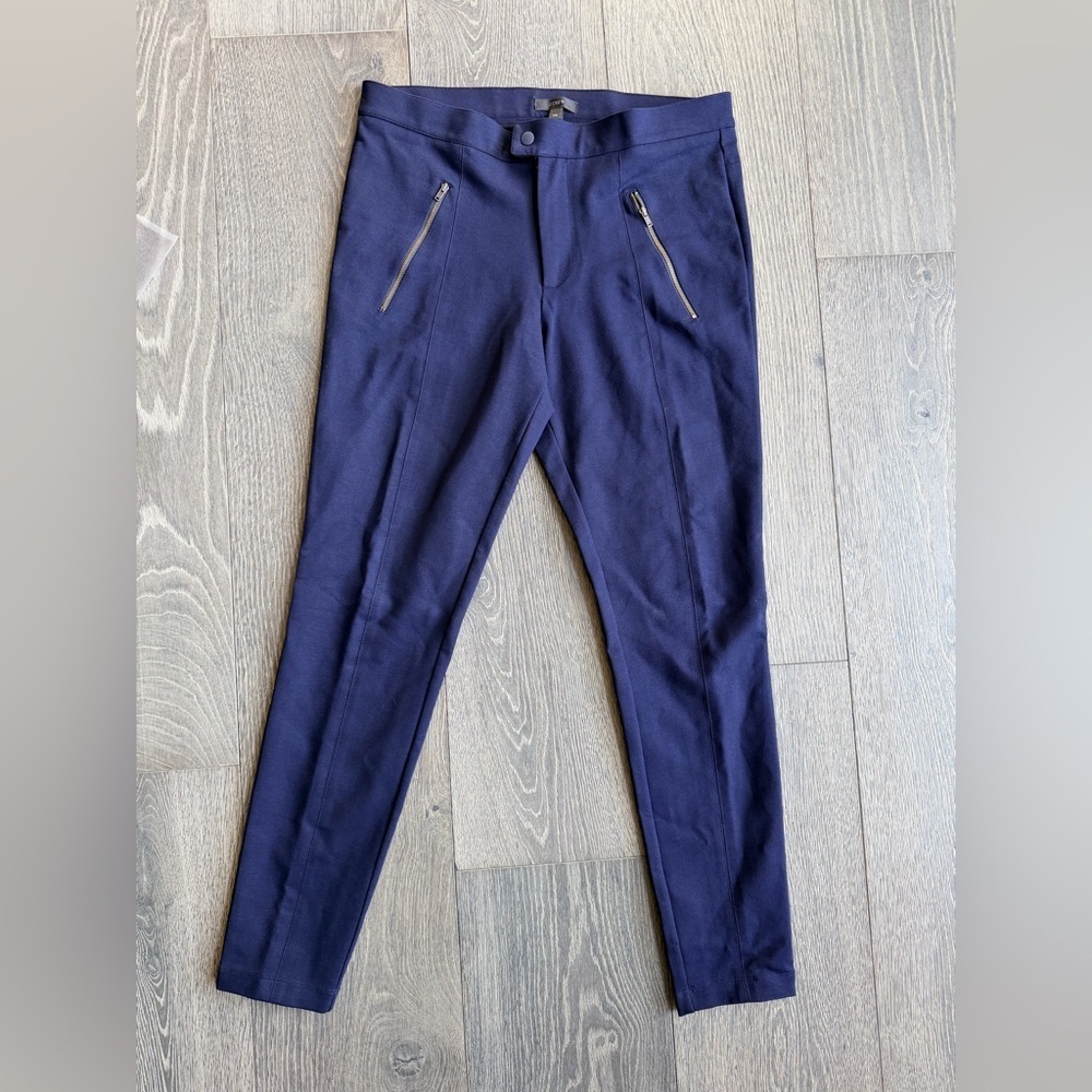 J. Crew Pixie Ponte Skinny Pant with Zipper Detail in Navy Blue Size 12